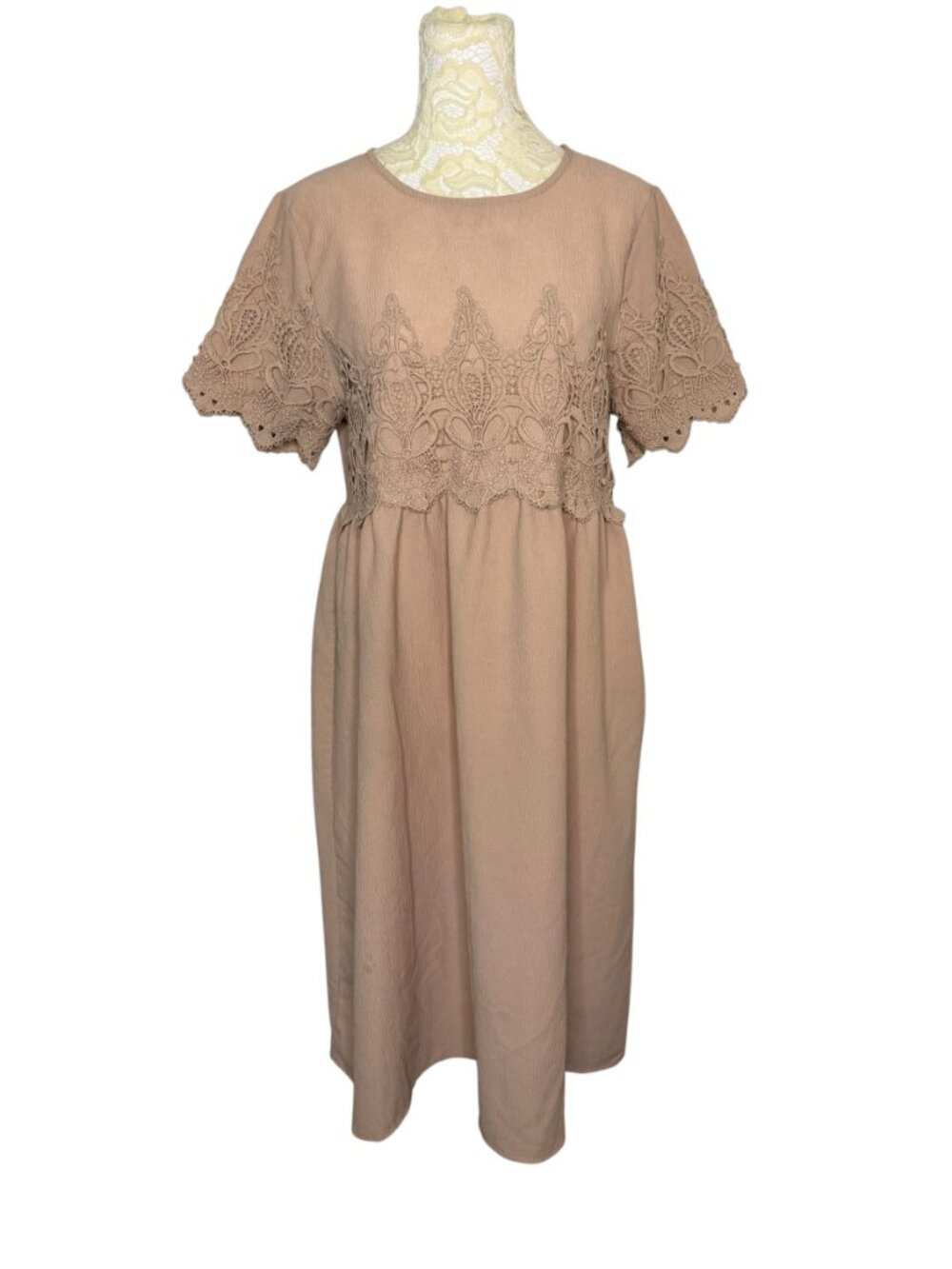 Orange Creek Dress Crepe Lace Beige Tan S